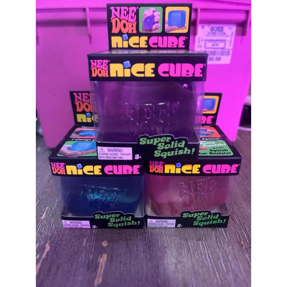 Needoh Nice Cube Squishy Toy Pink Purple Blue